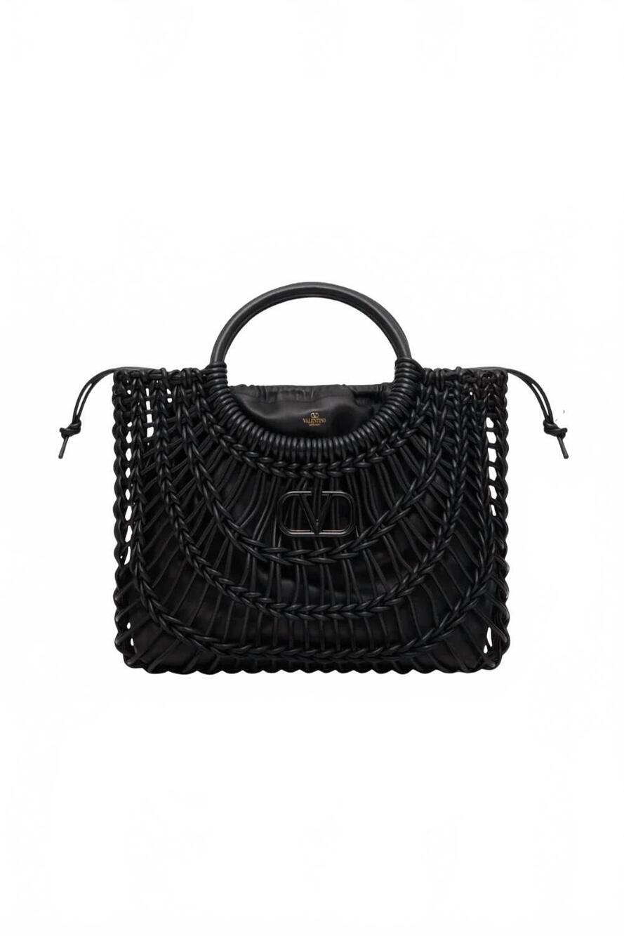 NEW VALENTINO GARAVANI women's woven leather shopper bag in nero